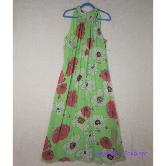 New! Express Floral Print Tie Halter Neck Open Back Maxi Dress, size L - Picture 7 of 16